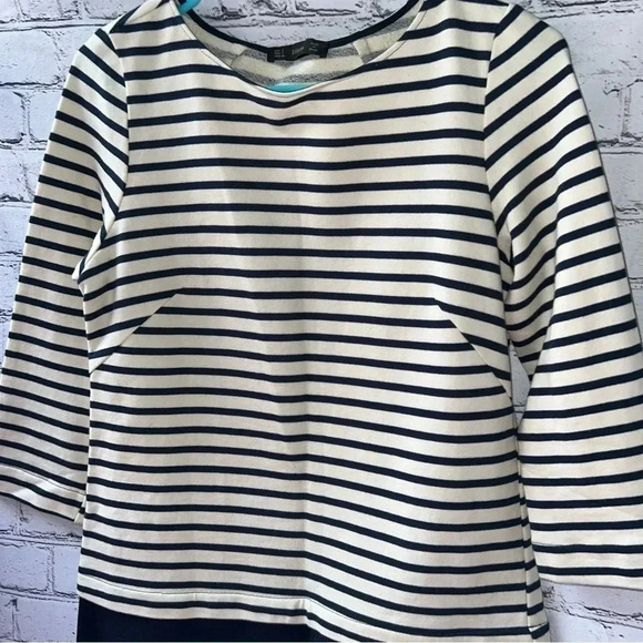 Zara Basics Navy and Cream Striped Midi Dress Size Small‎ - Picture 2 of 5